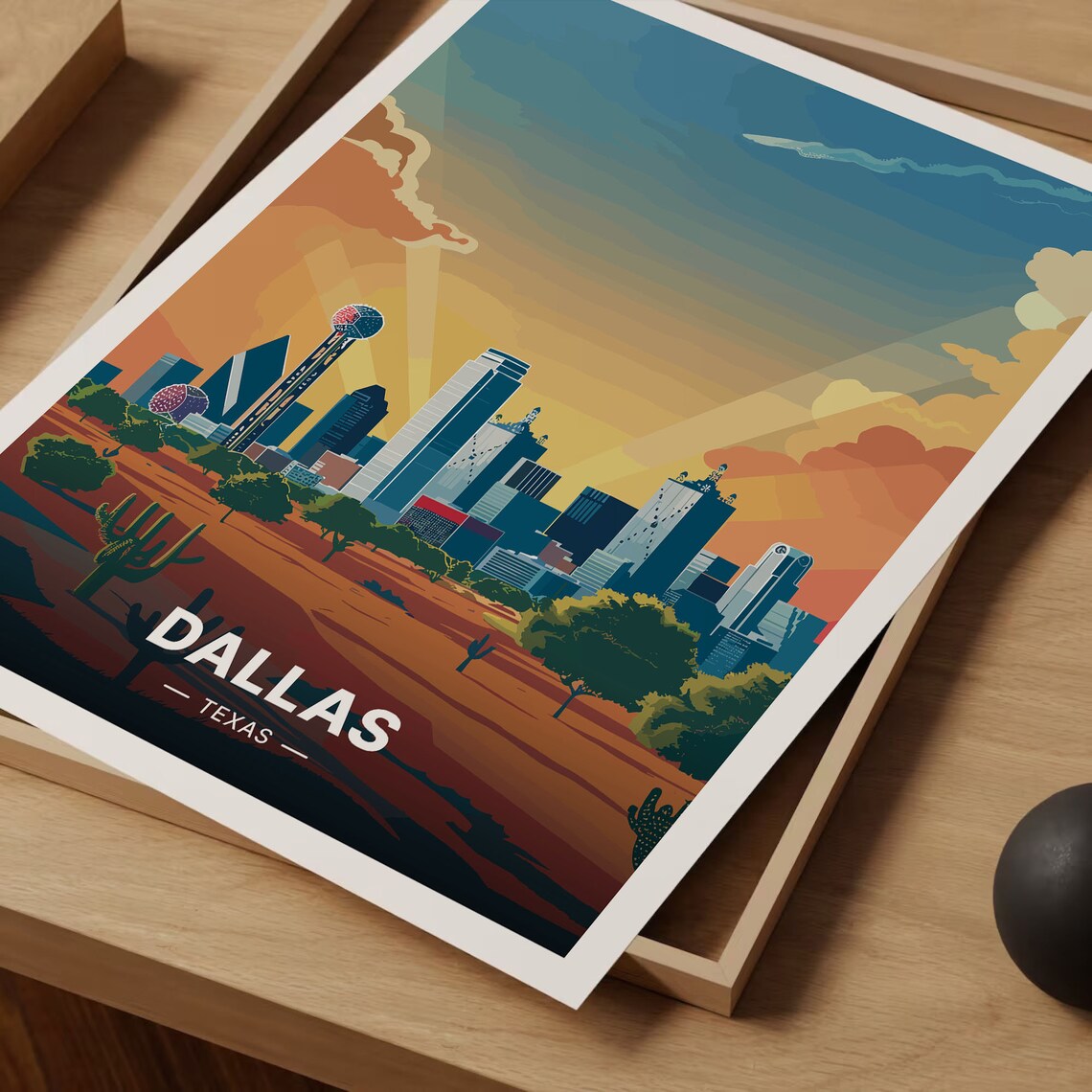 Dallas Skyline Travel Poster, Texas Cityscape - Image 3