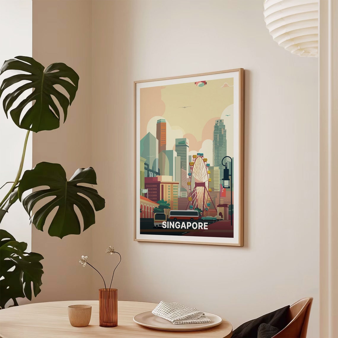 Singapore Skyline Ferris Wheel Cityscape Vintage Travel Poster - Image 2