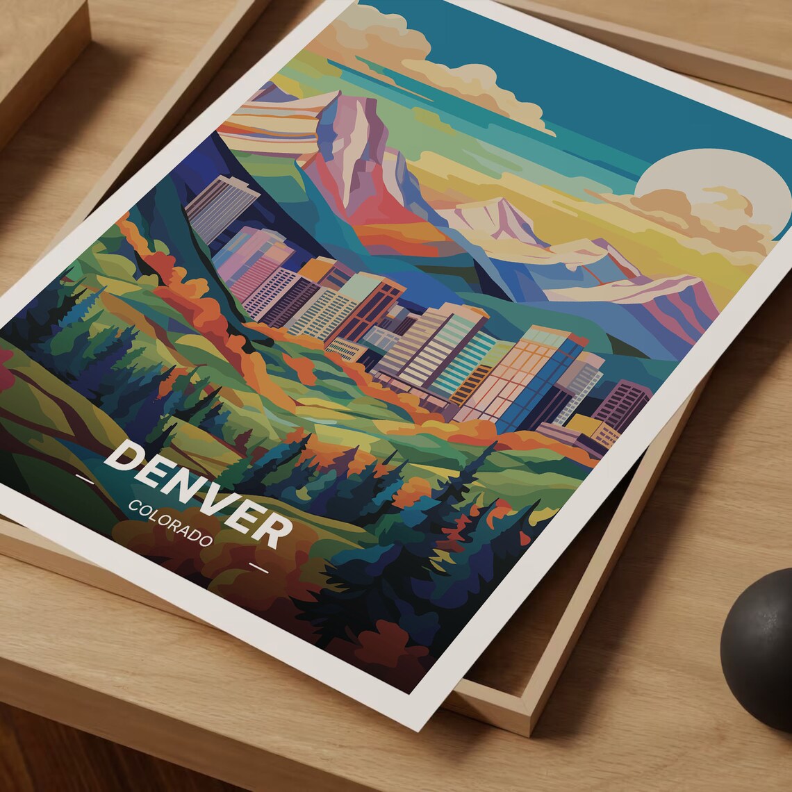 Denver Colorado Travel Poster, Mid Century Modern - Image 3