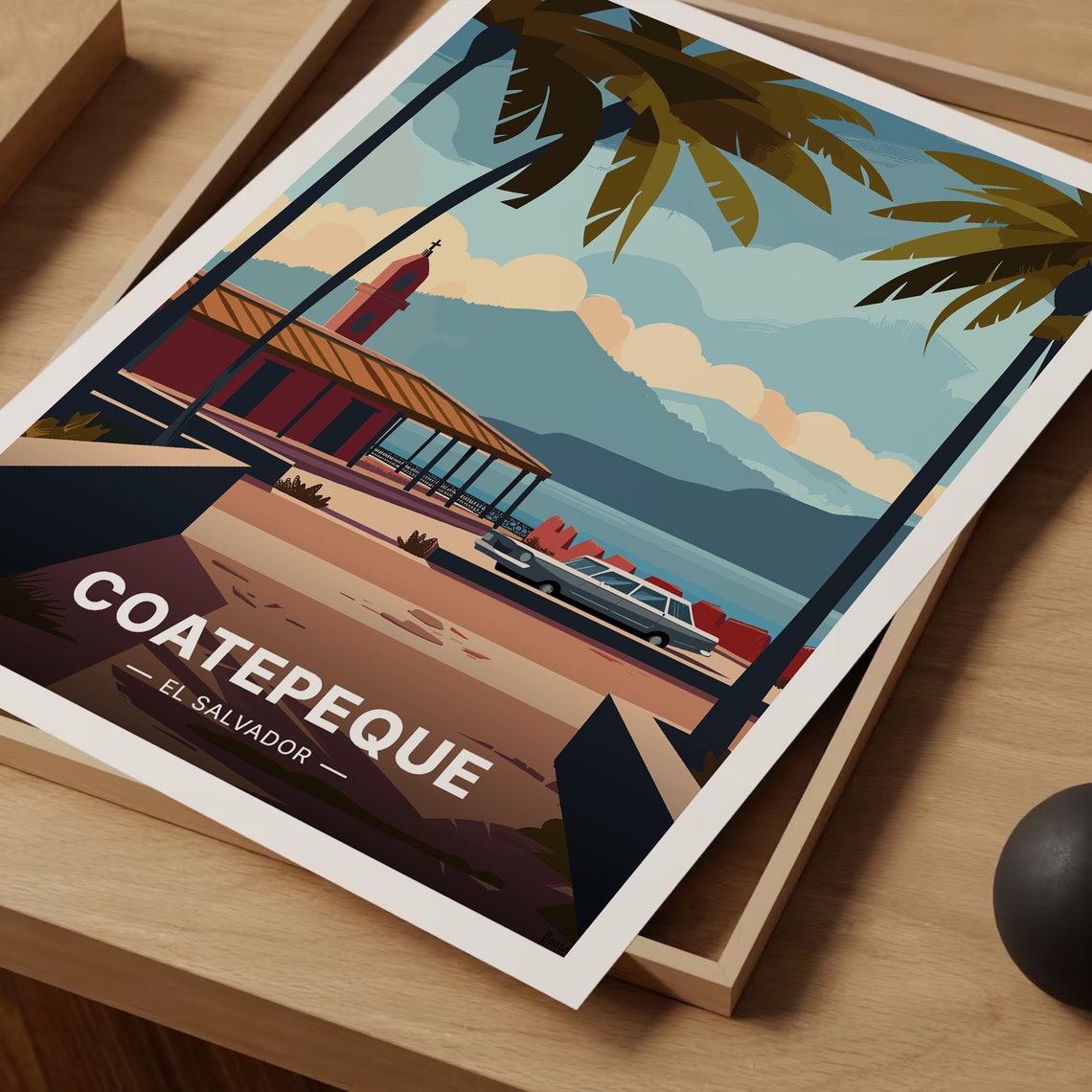 Coatepeque El Salvador Vintage Travel Style Lakeside Town Poster - Image 3