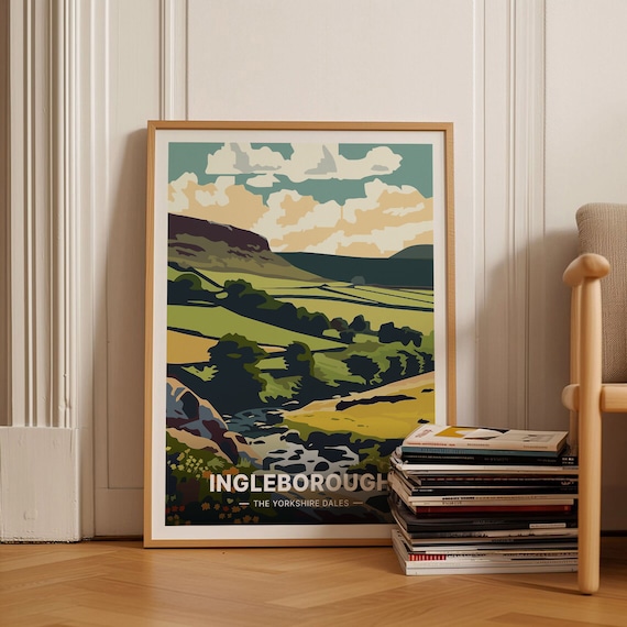Ingleborough Yorkshire Dales Limestone Hill Valley Travel Poster