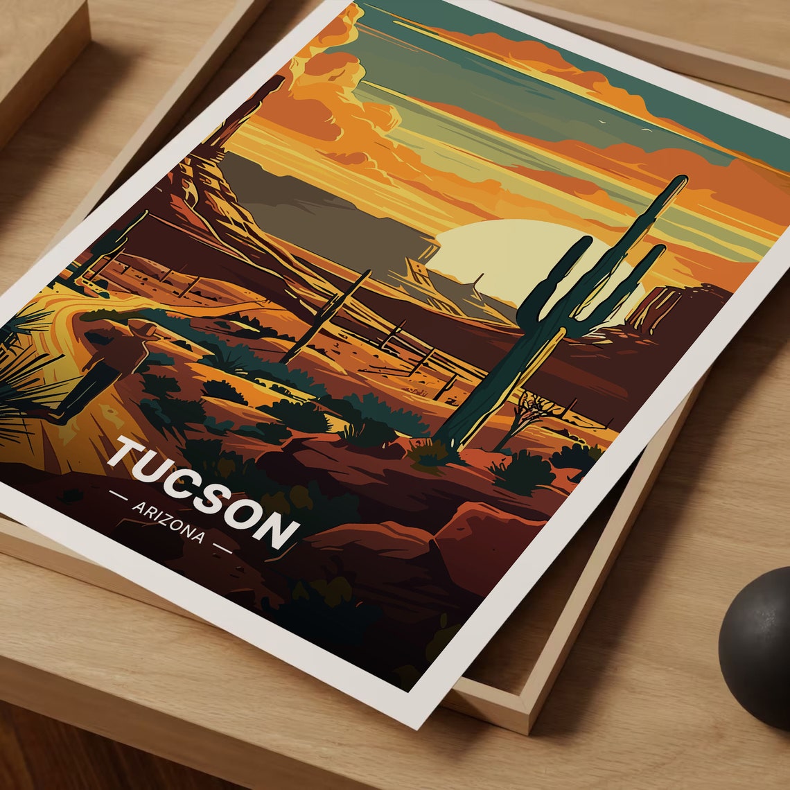 Tucson Arizona Desert Sunset Saguaro Cactus Western Travel Poster - Image 3