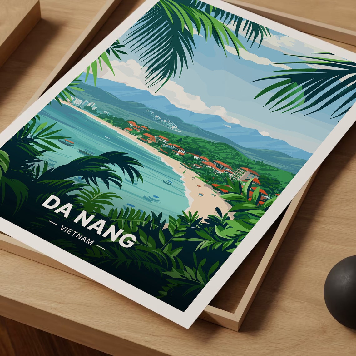 Da Nang Vietnam Tropical Beach Bay Mountain Palm Travel Poster - Image 3