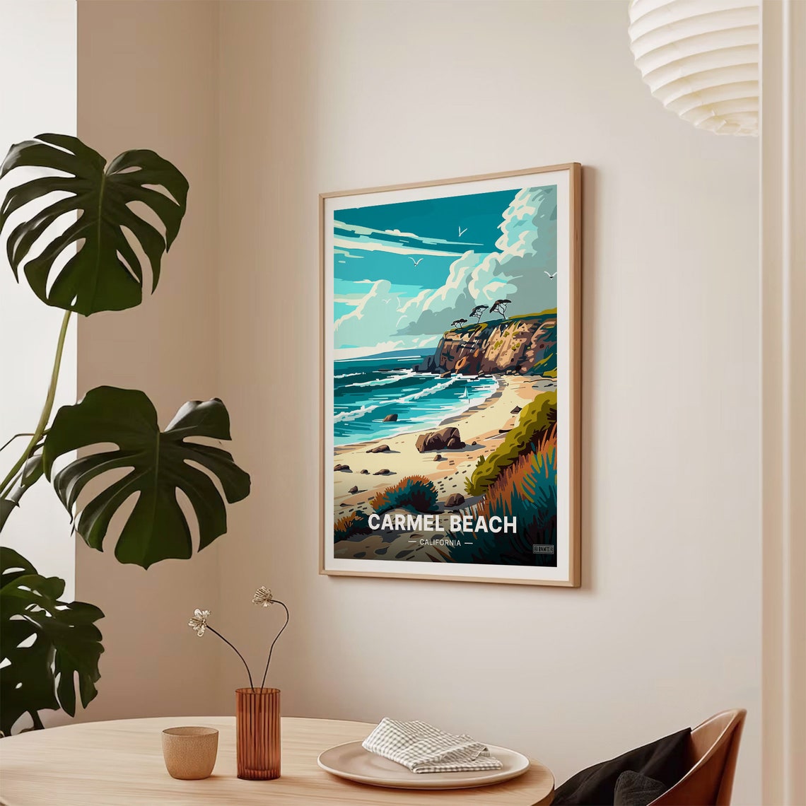 Carmel Beach California Rugged Cliffs Ocean Vintage Travel Poster - Image 2