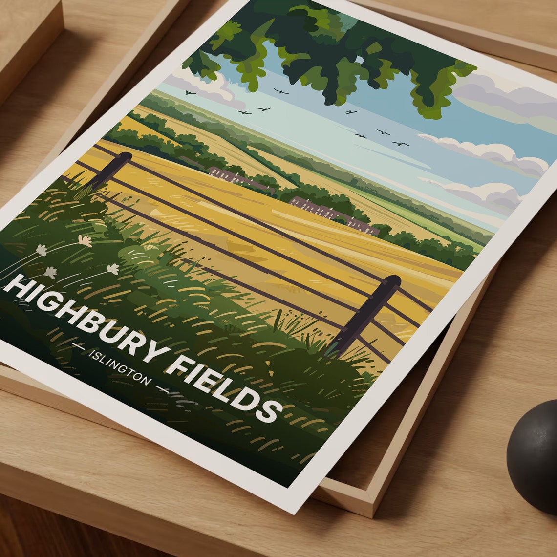 Highbury Fields Islington Golden Meadow Countryside Art Poster - Image 3