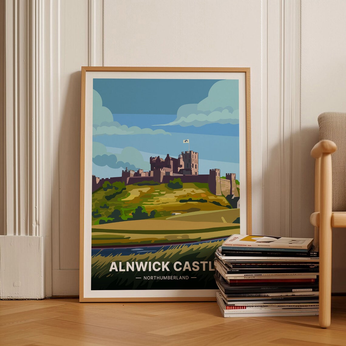 Alnwick Castle Northumberland England Landmark Travel Poster