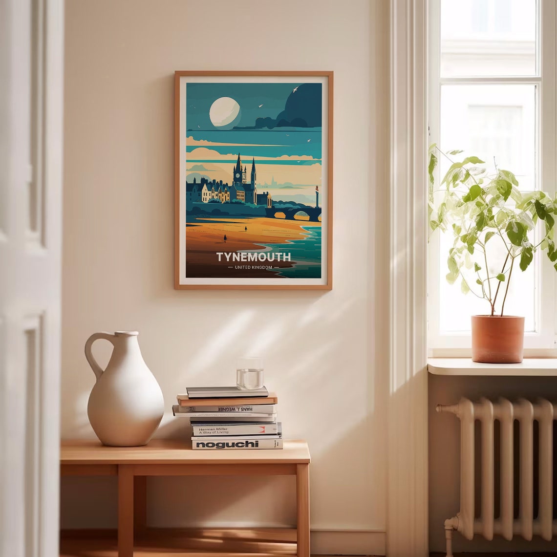 Tynemouth United Kingdom Travel Poster Moonlit Beach Pier Church Art - Image 4