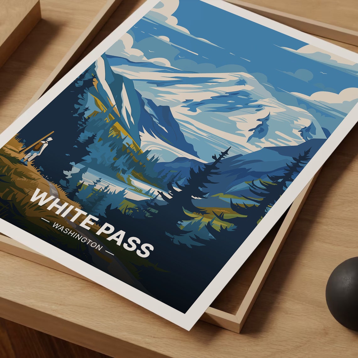 White Pass Washington Snowy Peaks Hiker Vintage Travel Poster - Image 3