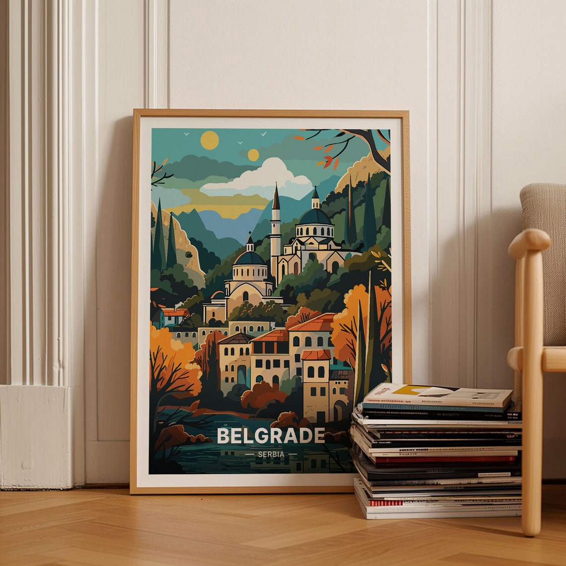 Belgrade Serbia Domed Church Old Town Rooftops Travel Poster Art