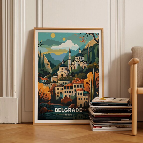 Belgrade Serbia Domed Church Old Town Rooftops Travel Poster Art