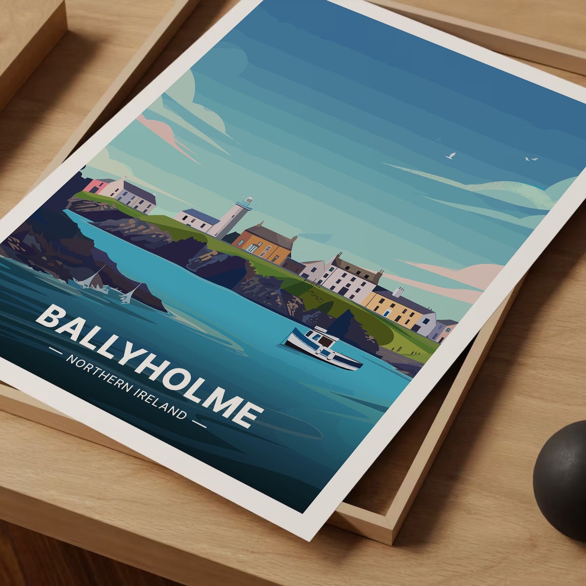 Ballyholme Northern Ireland Coastal Village Lighthouse Harbor Poster - Image 3