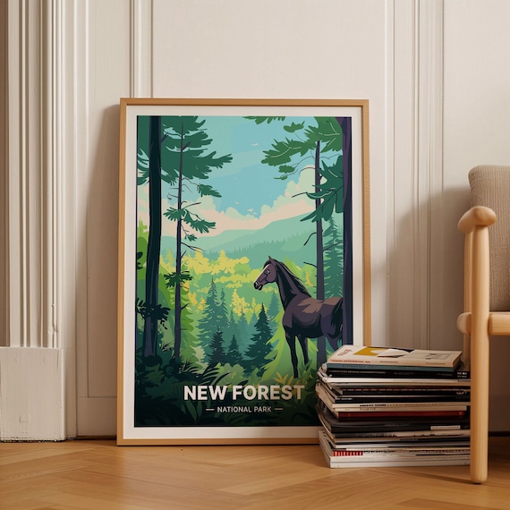 New Forest National Park Horse Woodland Scenic Travel Poster