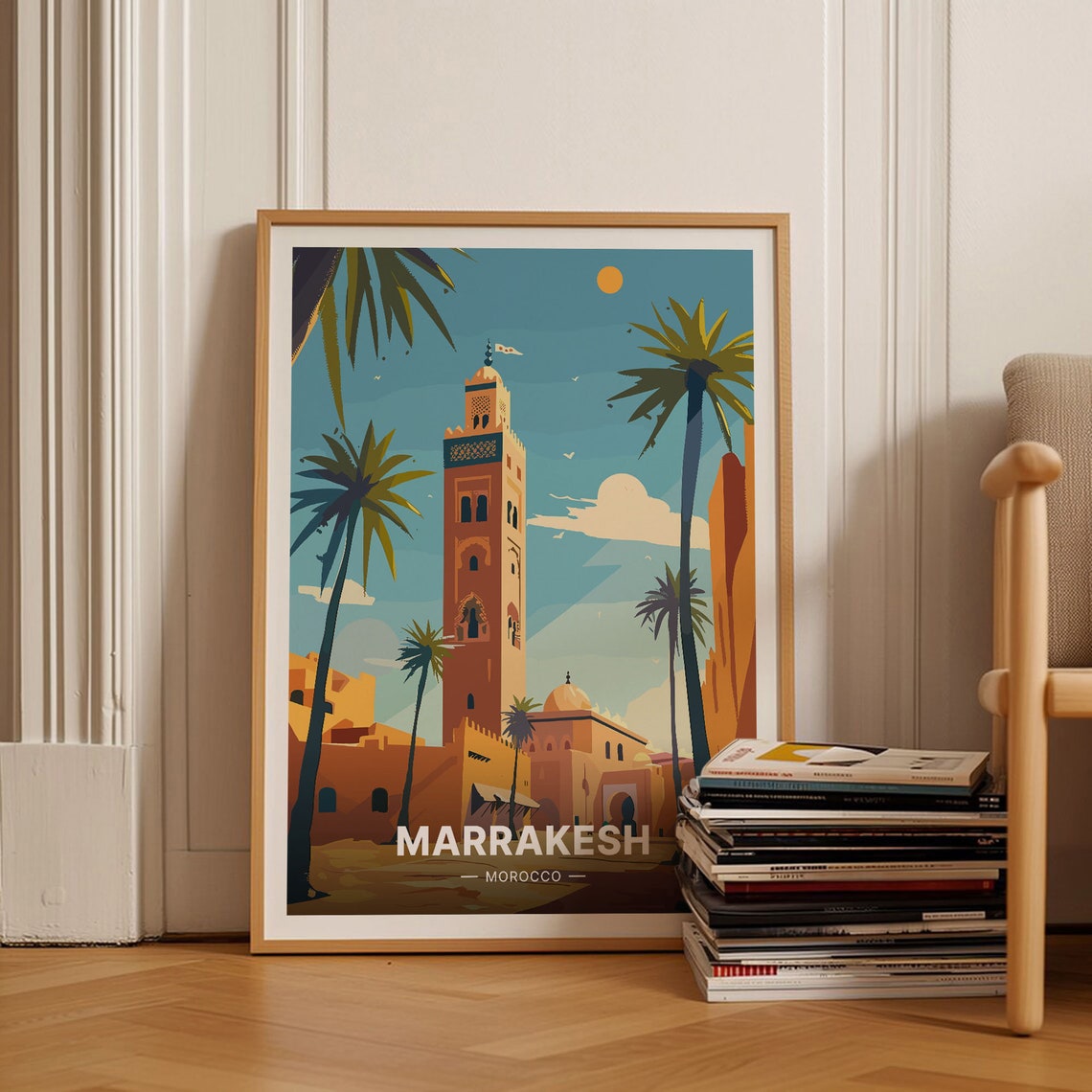 Marrakesh Morocco Poster Koutoubia Minaret Palms Desert Exotic Art