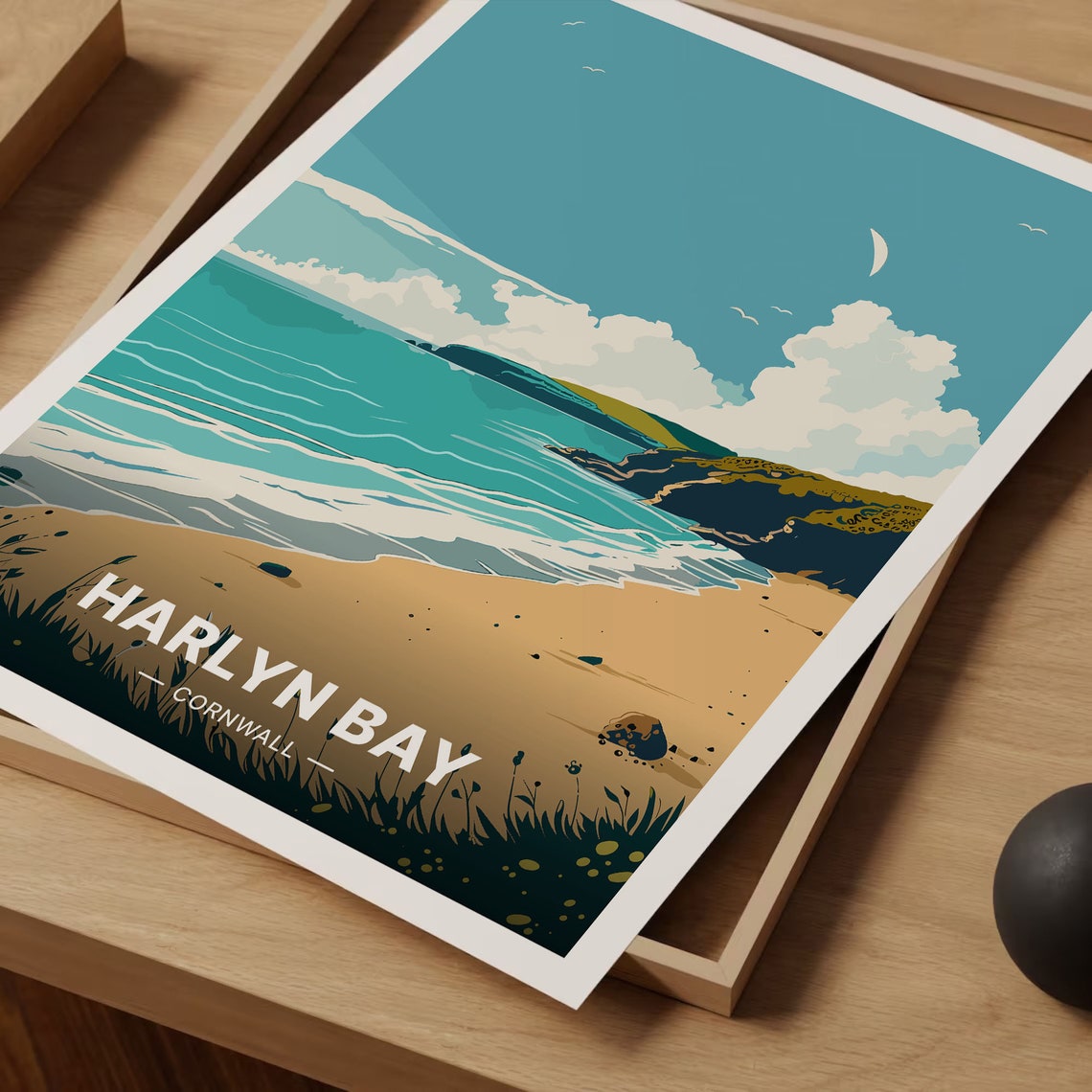 Harlyn Bay Cornwall Sandy Beach Clifftop Coastline Vintage Poster - Image 3