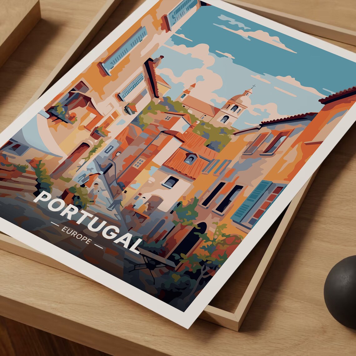 Portugal Old Town Street Pastel Facades Vintage Travel Poster - Image 3