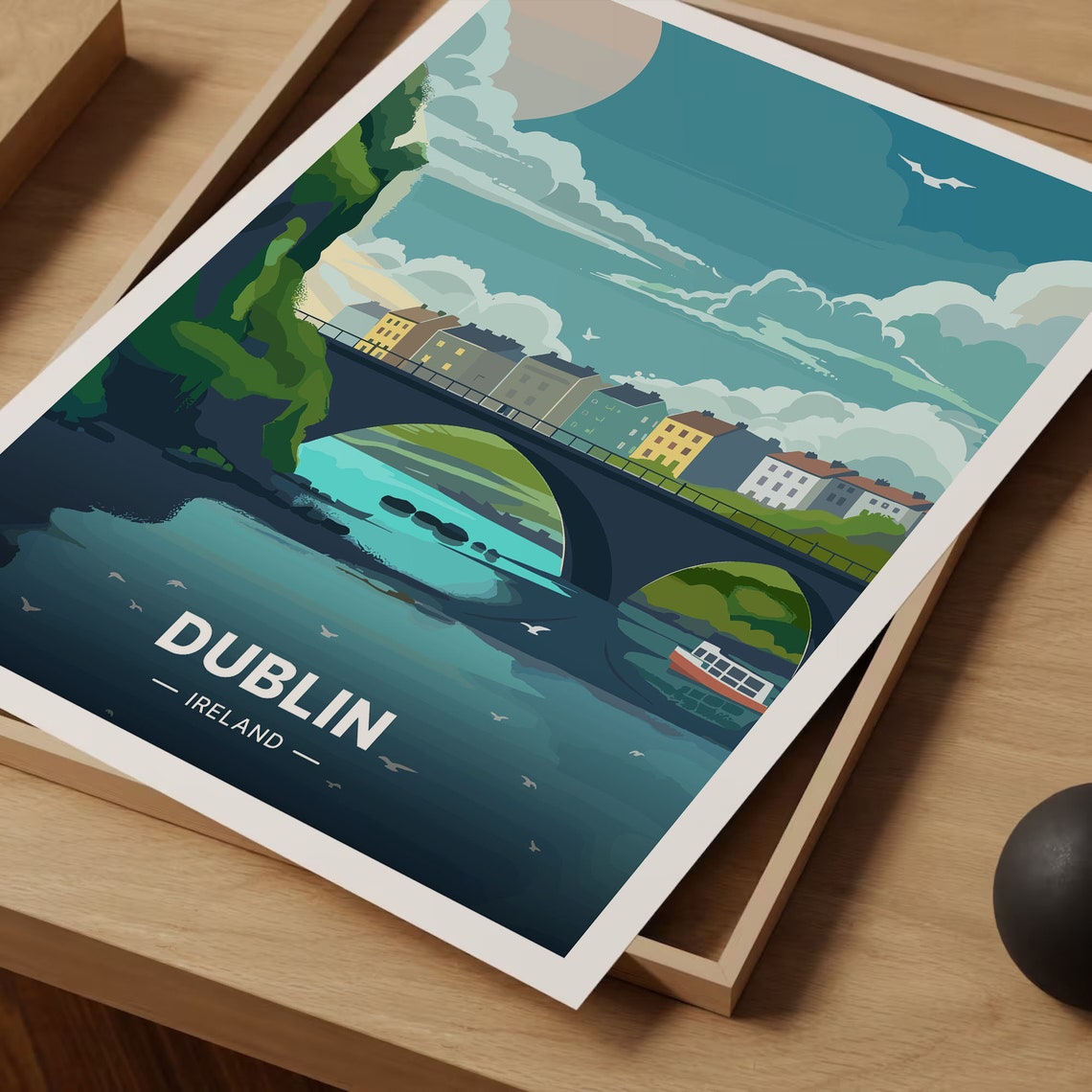 Dublin Ireland Stone Bridge Colorful Terraces River Travel Poster - Image 3