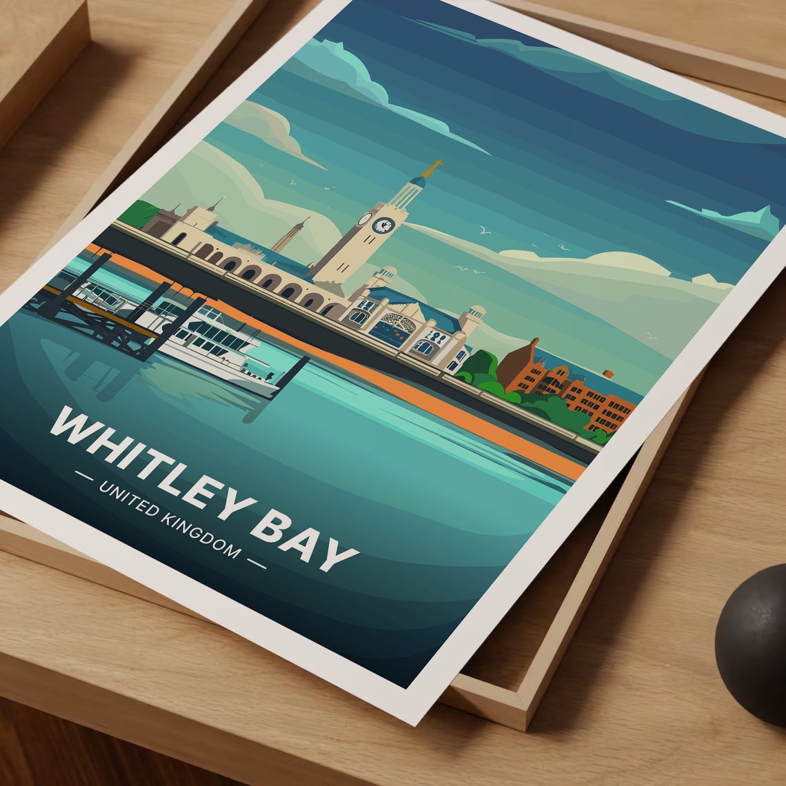 Whitley Bay England Clock Tower Seaside Pier Vintage Travel Poster - Image 3