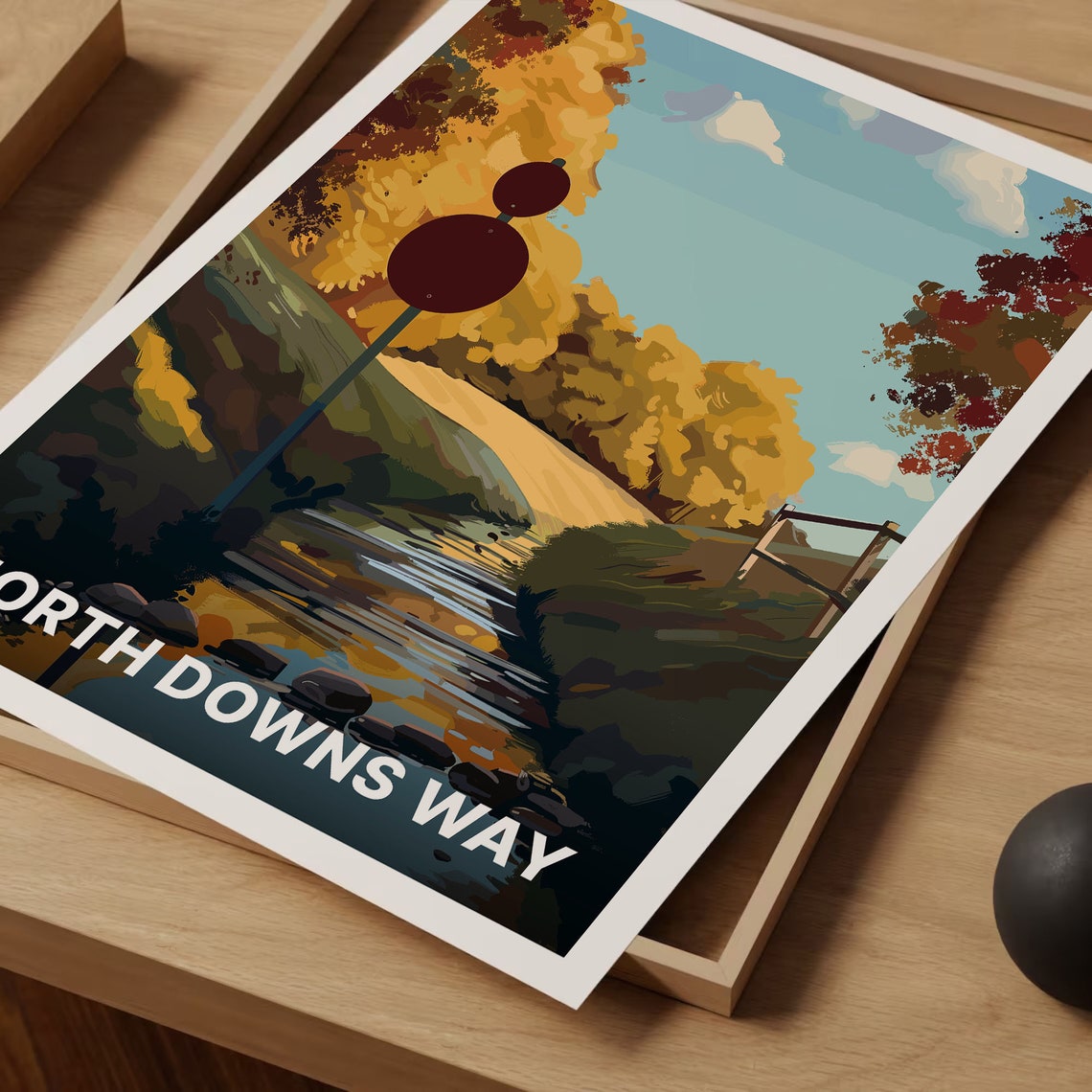 North Downs Way Autumn Stream Signpost Vintage English Trail Poster - Image 3