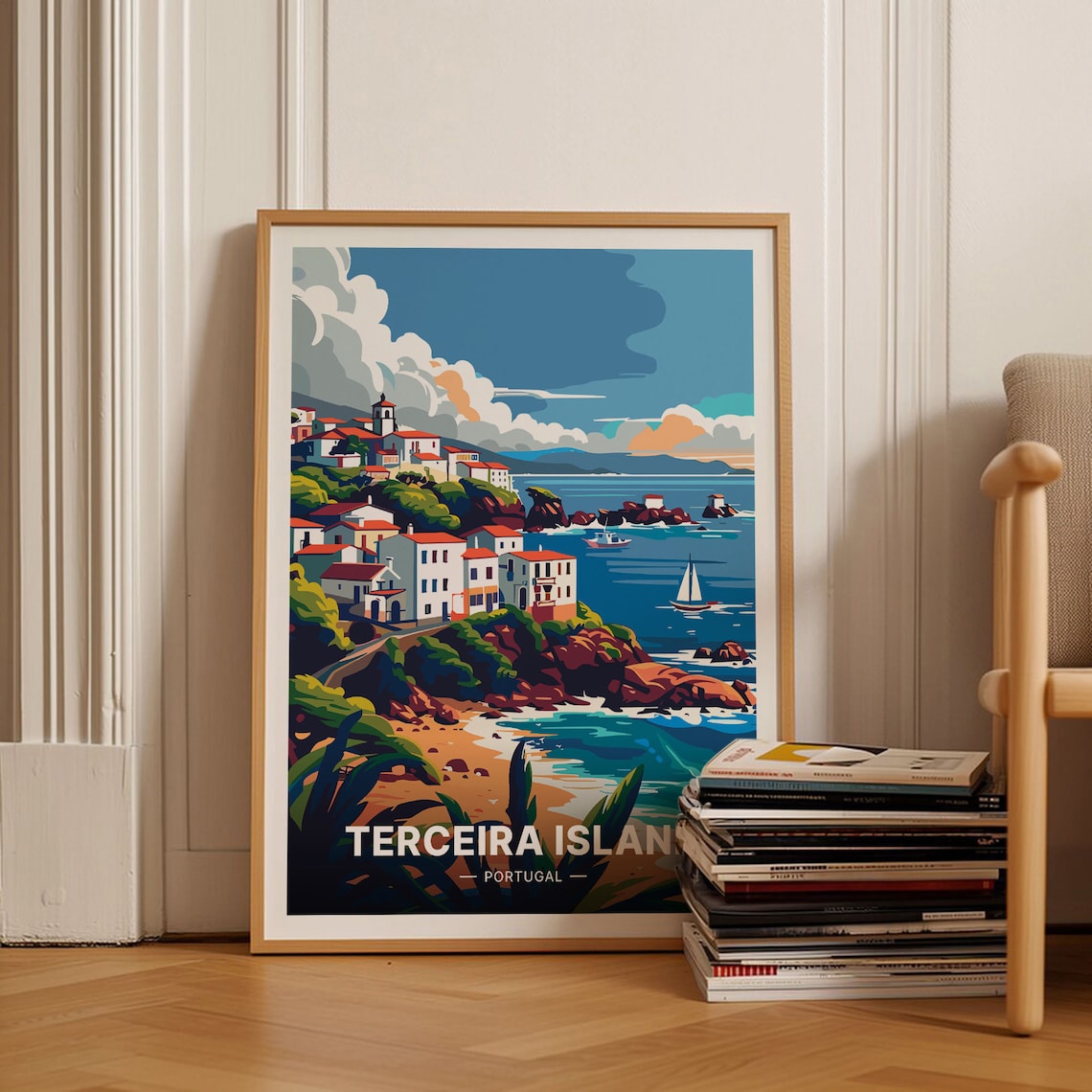 Terceira Island Travel Poster, Azores Scenic Landscape