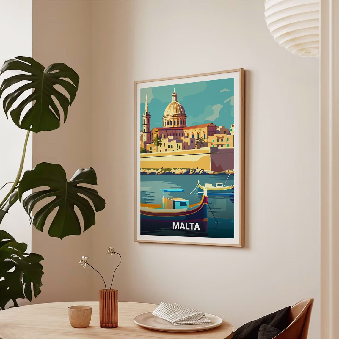 Malta Valletta Grand Harbor Domed Cathedral Retro Travel Poster - Image 2
