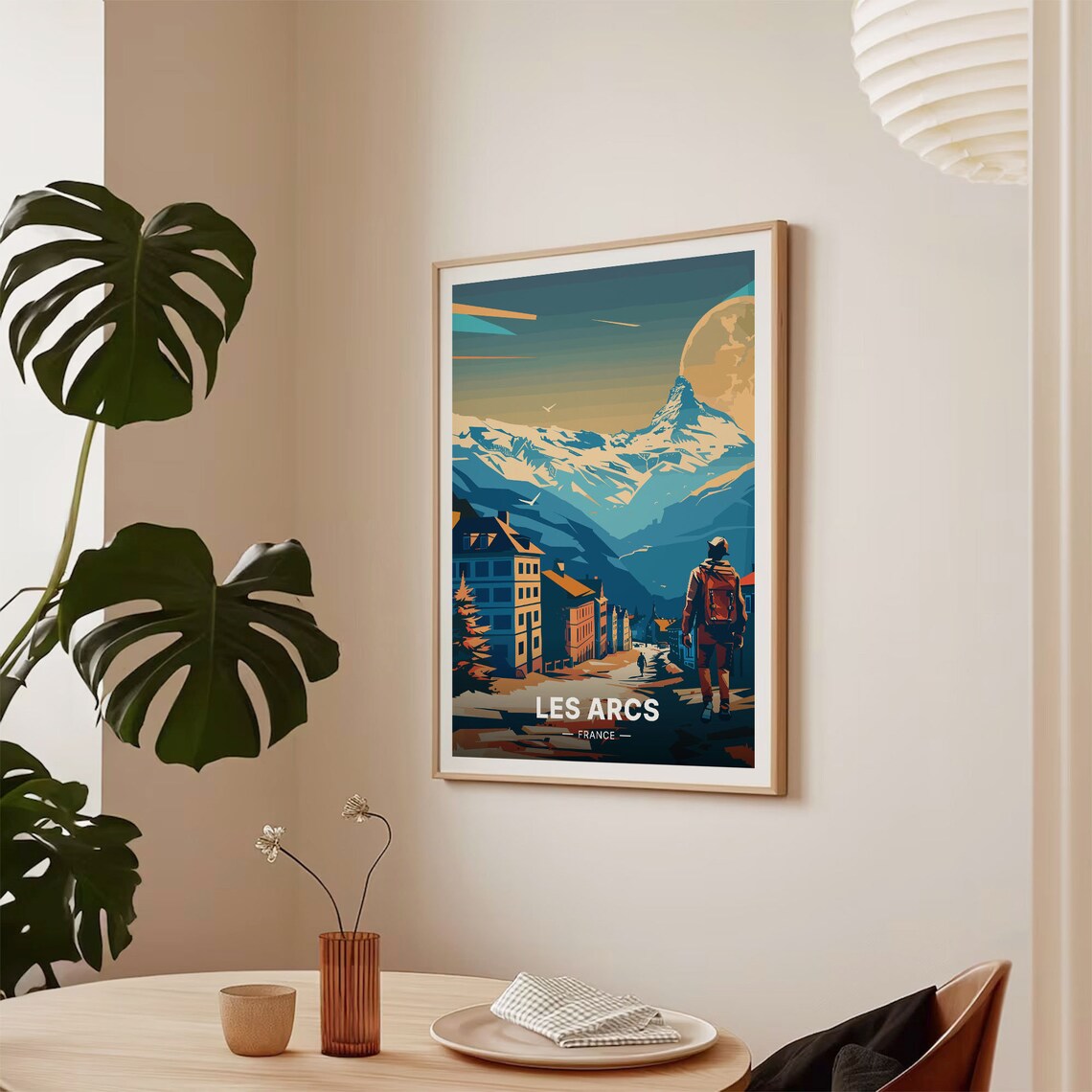 Les Arcs France Alpine Village Snow Peak Moon Vintage Travel Poster - Image 2
