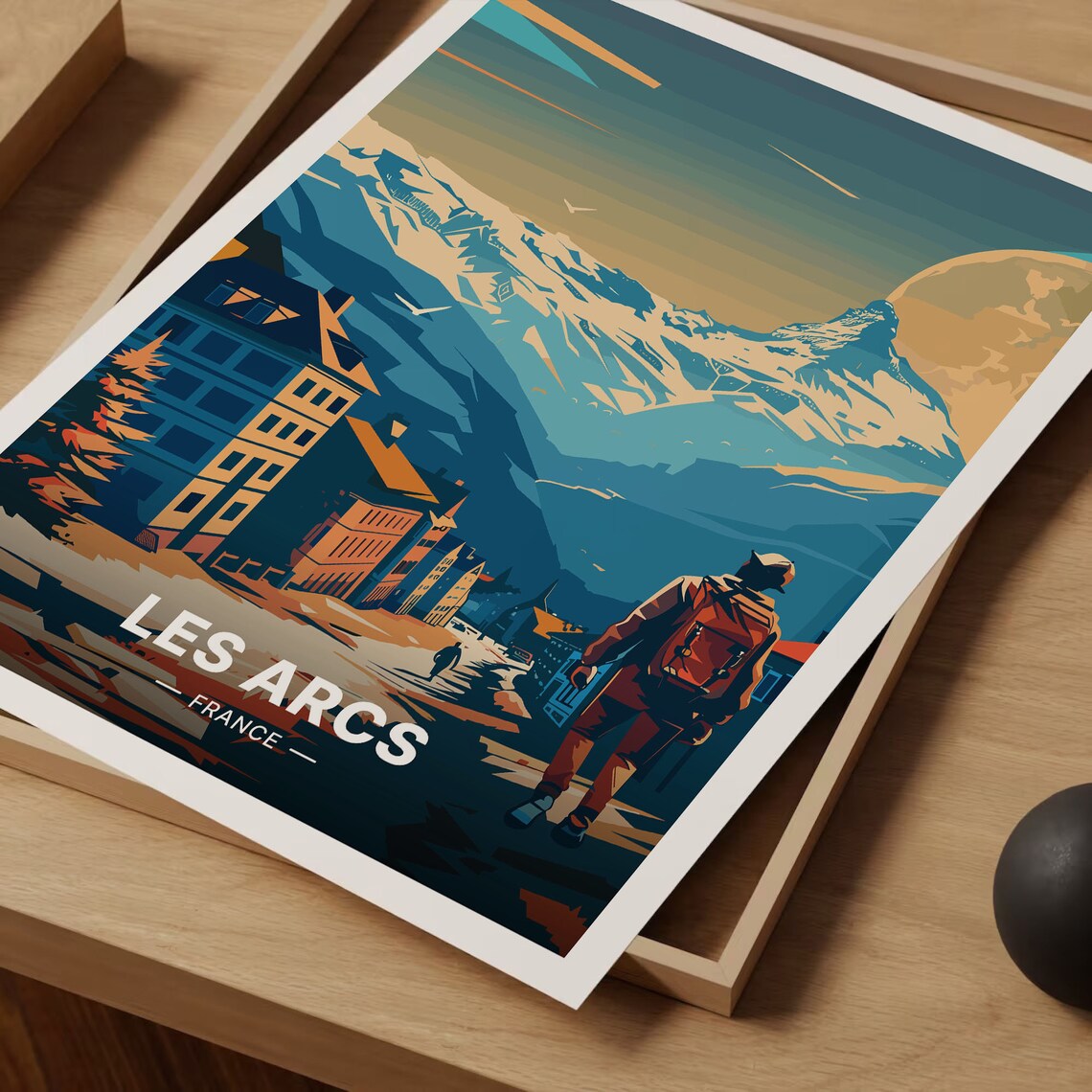 Les Arcs France Alpine Village Snow Peak Moon Vintage Travel Poster - Image 3