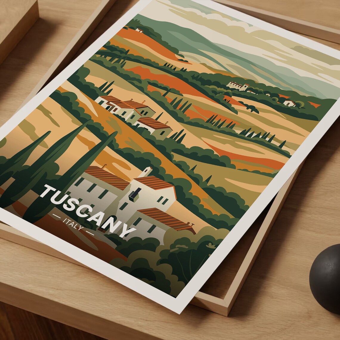 Tuscany Italy Rolling Hills Cypress Farmhouses Scenic Travel Poster - Image 3