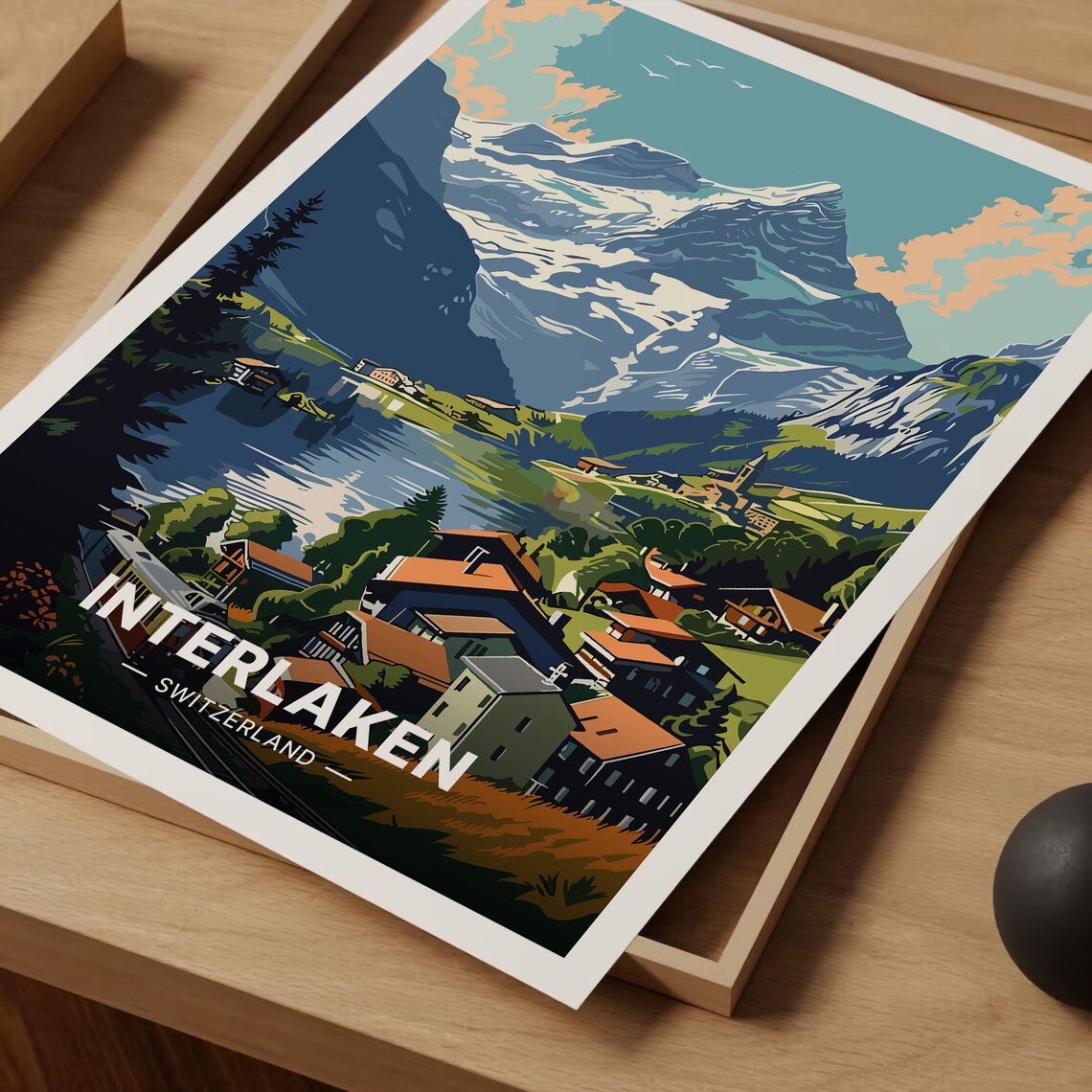 Interlaken Vintage Travel Poster, Switzerland Landscape - Image 3