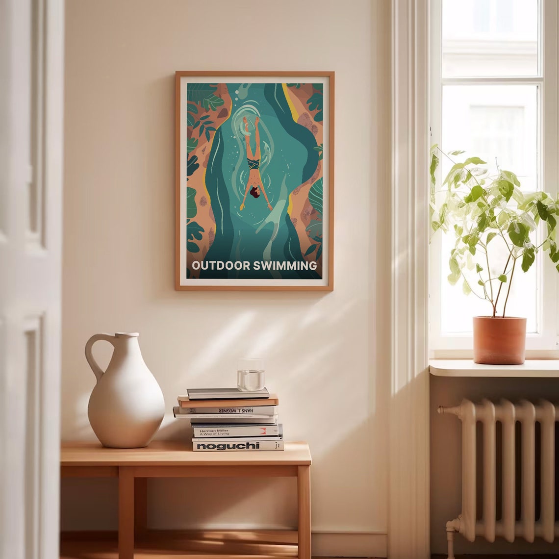 Wild Swimming Aerial River Swimmer Outdoor Adventure Art Poster - Image 4