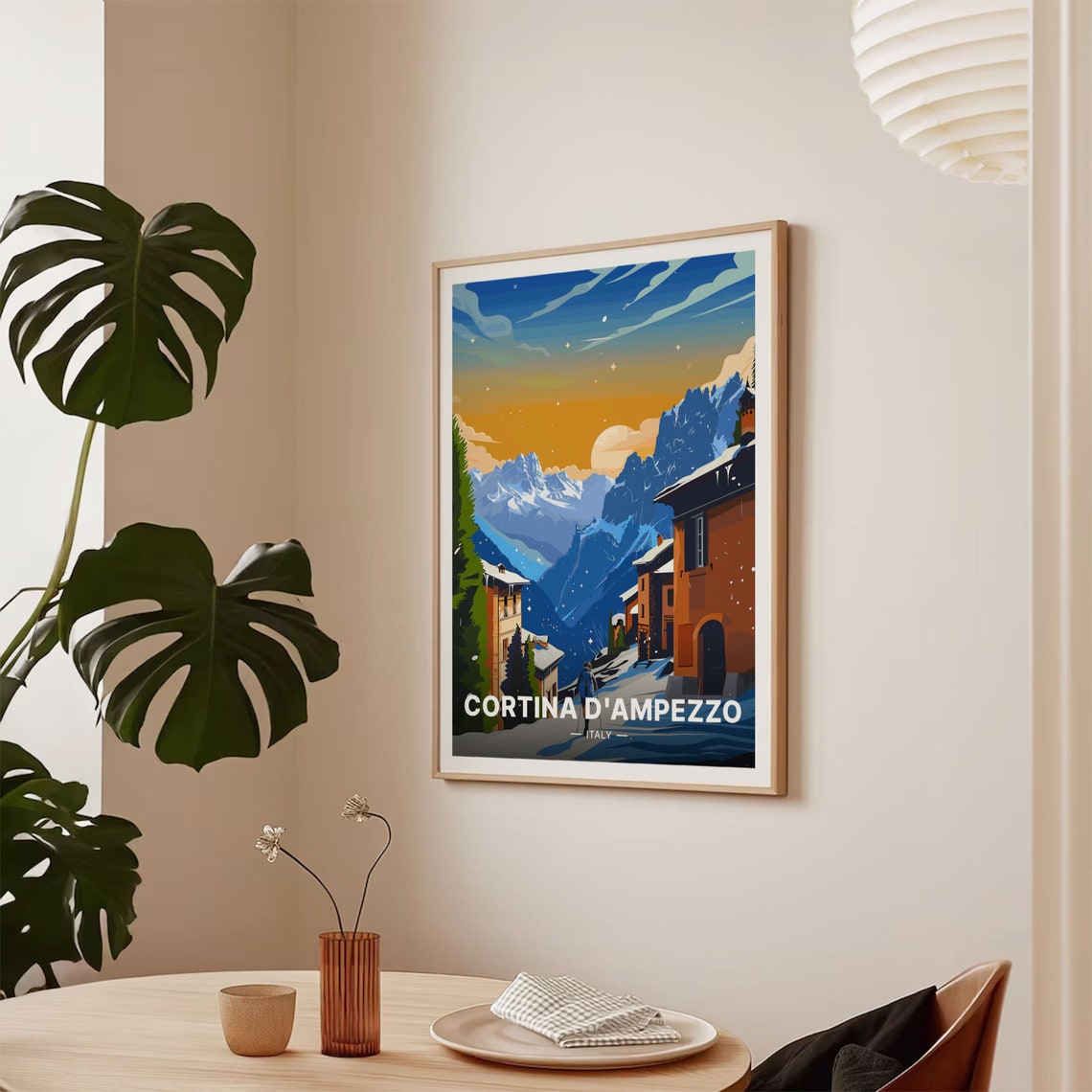 Cortina d'Ampezzo Italy Alpine Ski Town Night Vintage Travel Poster - Image 2
