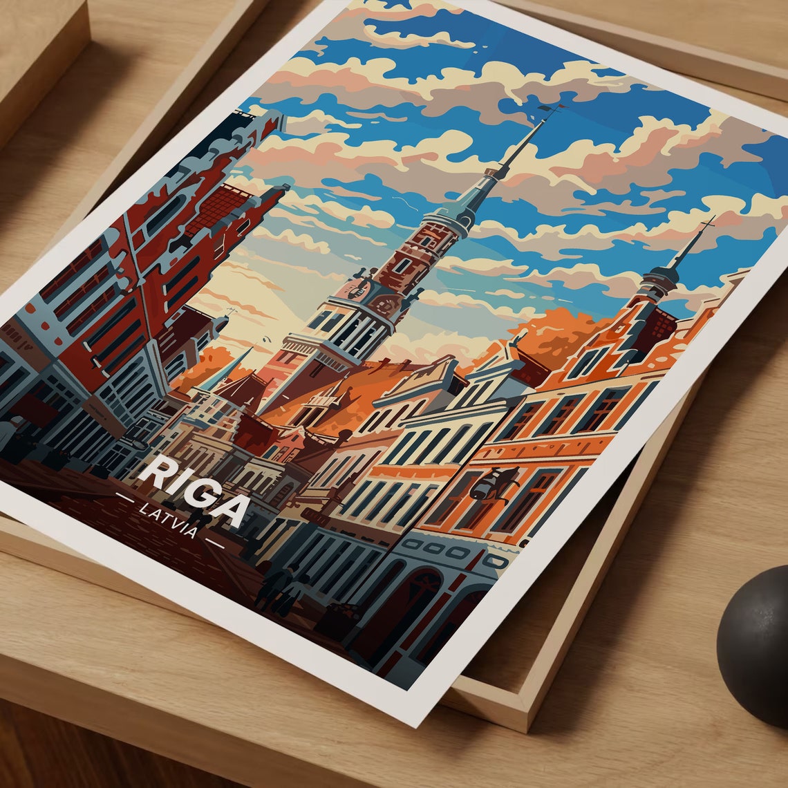 Riga Latvia Old Town Spires Dramatic Clouds Cityscape Poster - Image 3