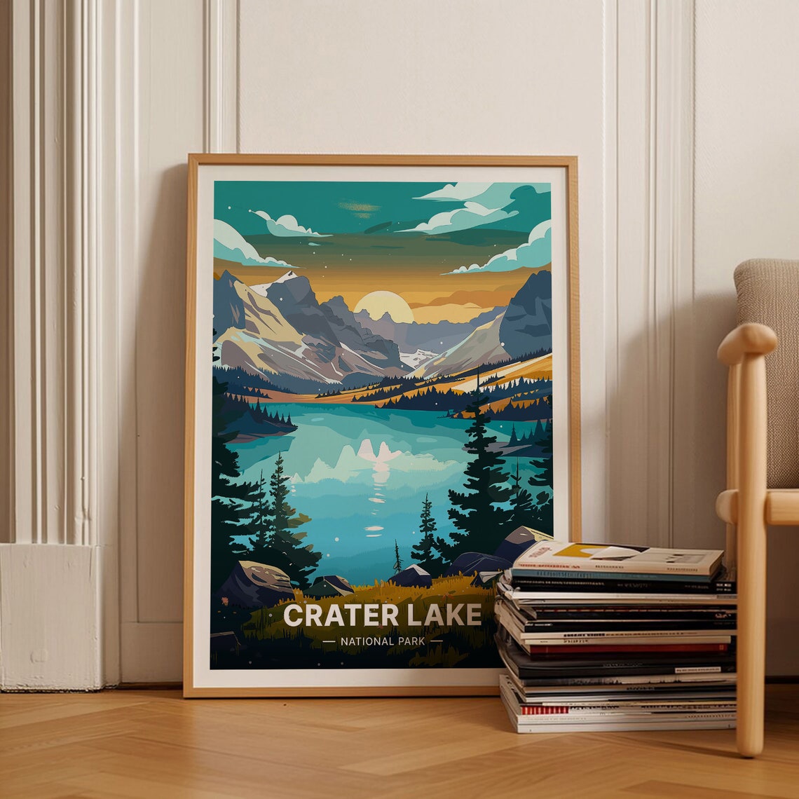 Crater Lake National Park Deep Blue Water Sunrise Travel Poster