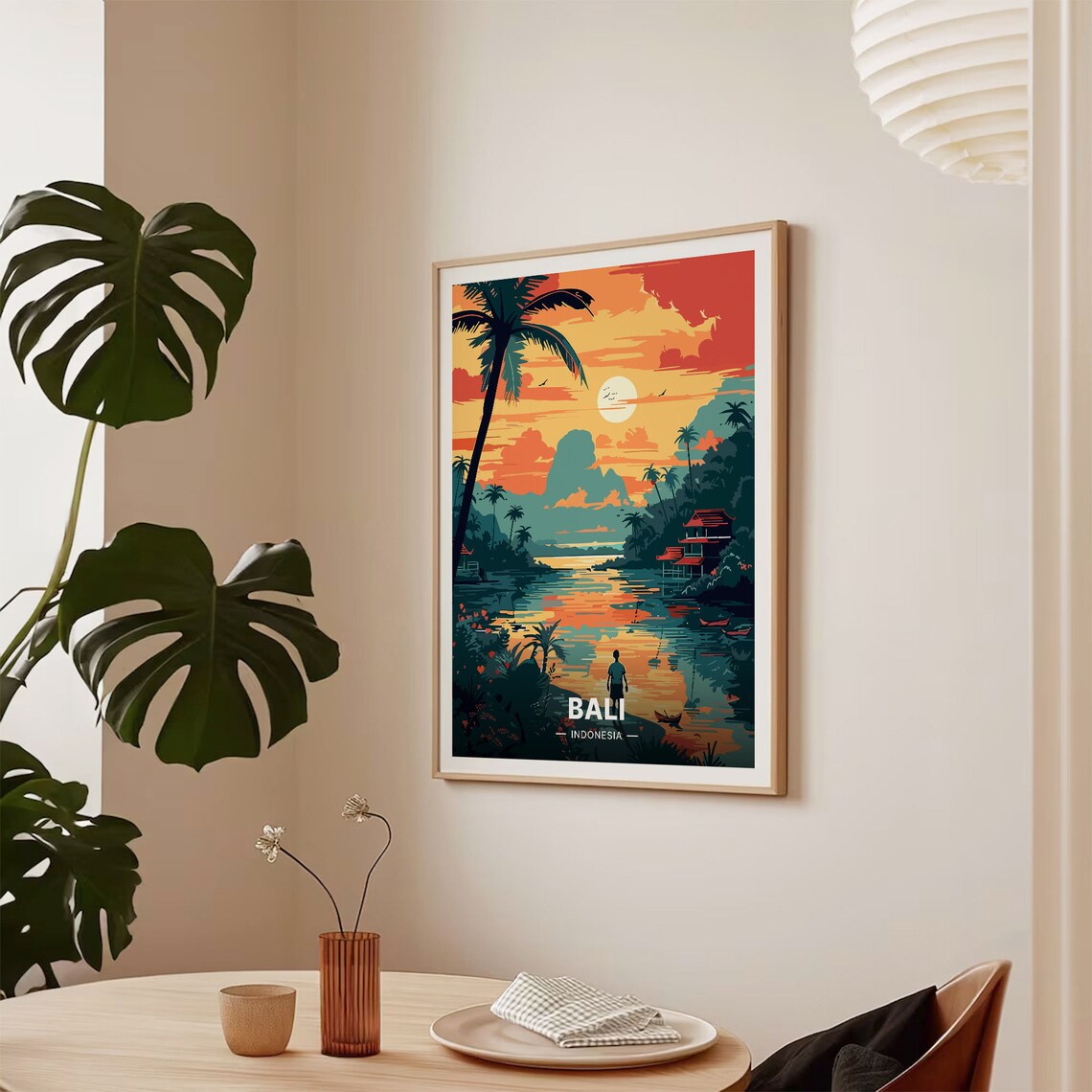 Bali Indonesia Tropical Sunset Palm Lagoon Vintage Travel Poster - Image 2