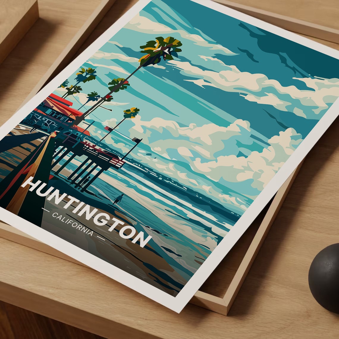 Huntington Beach Pier California Coastal Sunset Surf Travel Poster - Image 3