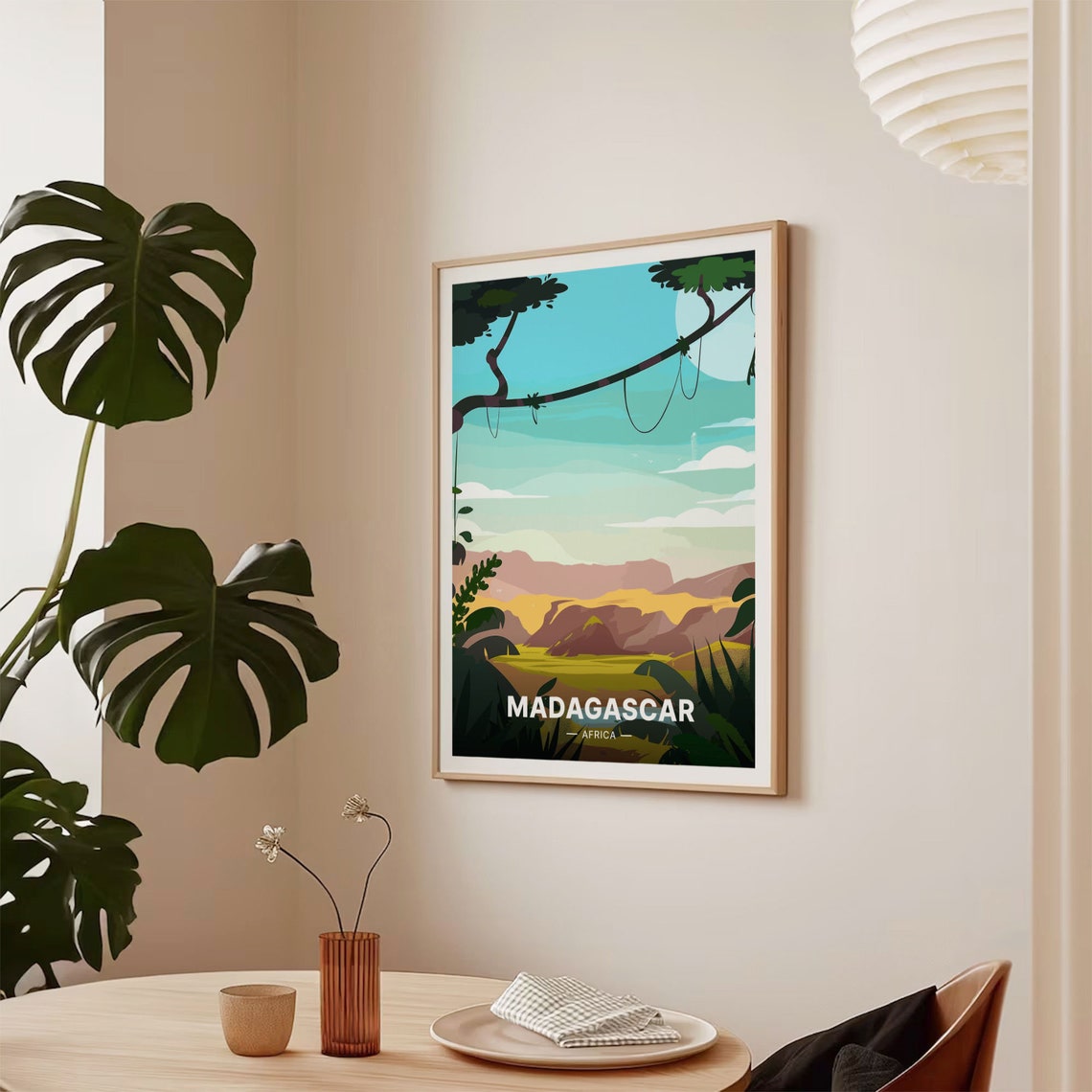 Madagascar Africa Moonlit Tropical Canopy Mountain View Poster - Image 2