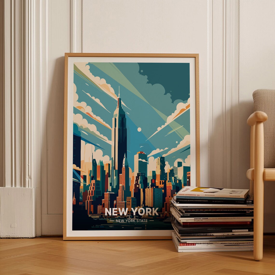 New York City Manhattan Skyline Empire State Style Art Poster