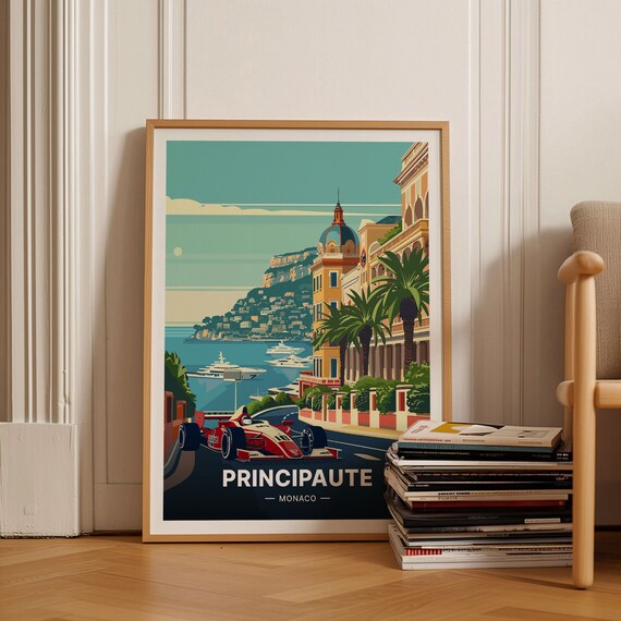 Monaco Grand Prix Formula Race Car Street Circuit Vintage Poster Art