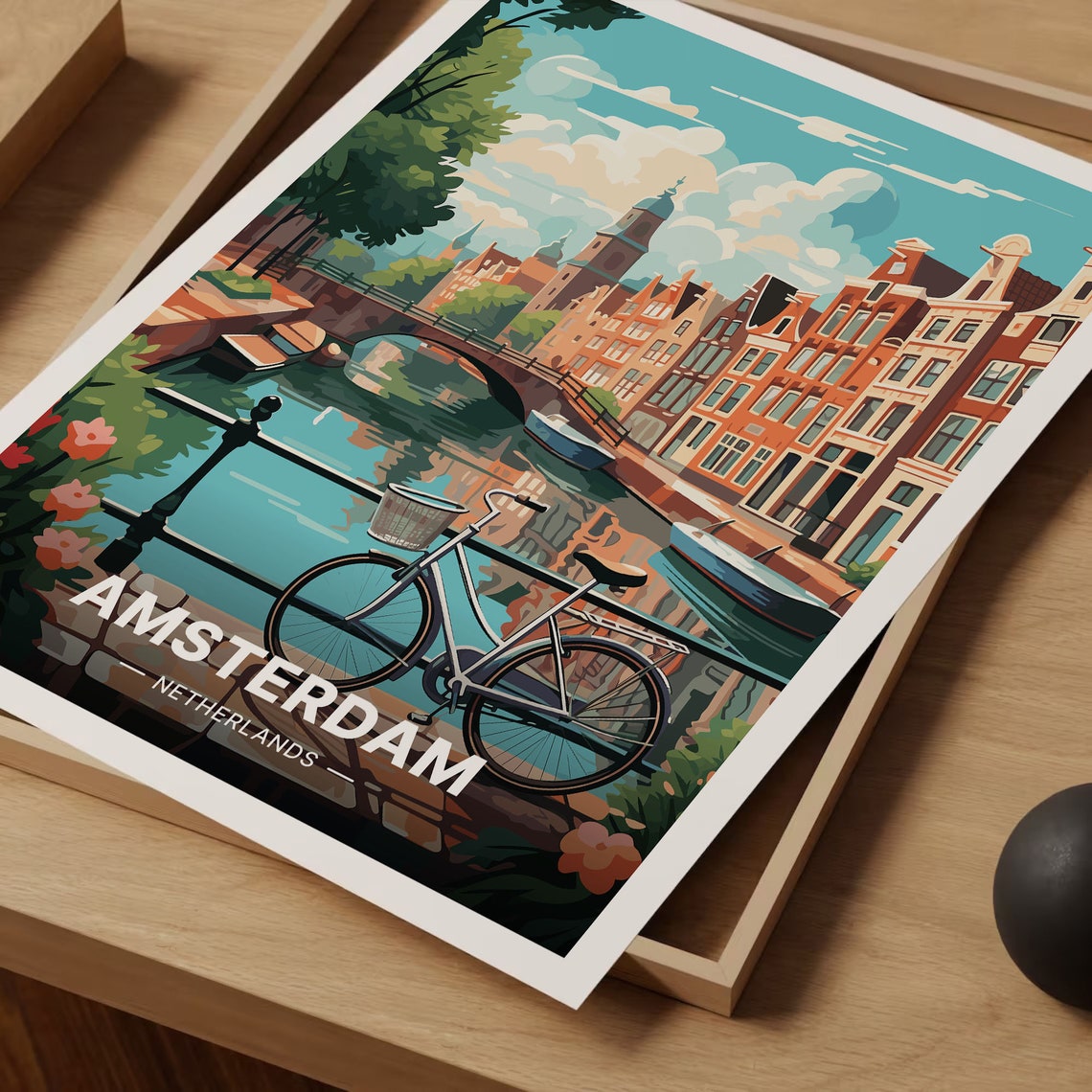 Amsterdam Canal Bicycle Gabled Houses Netherlands Travel Poster - Image 3