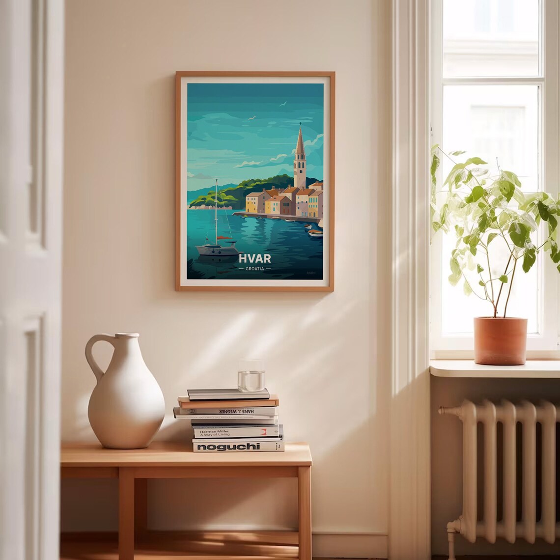 Hvar Croatia Harbour Sailboat Church Spire Coastal Travel Poster - Image 4