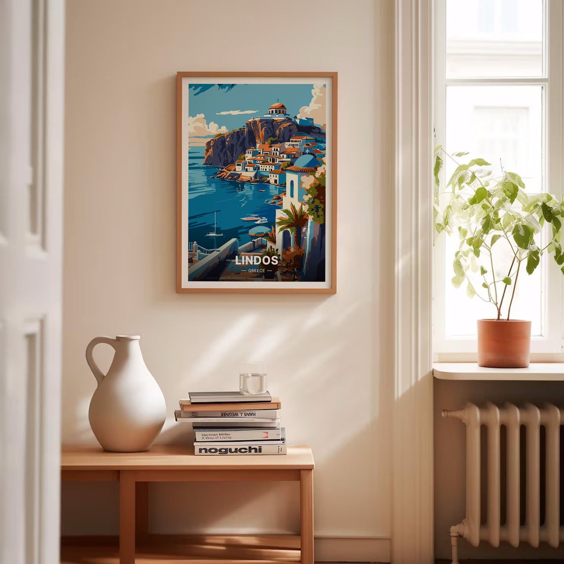 Lindos Greece Travel Poster Acropolis Bay Aegean Village Scene Art - Image 4