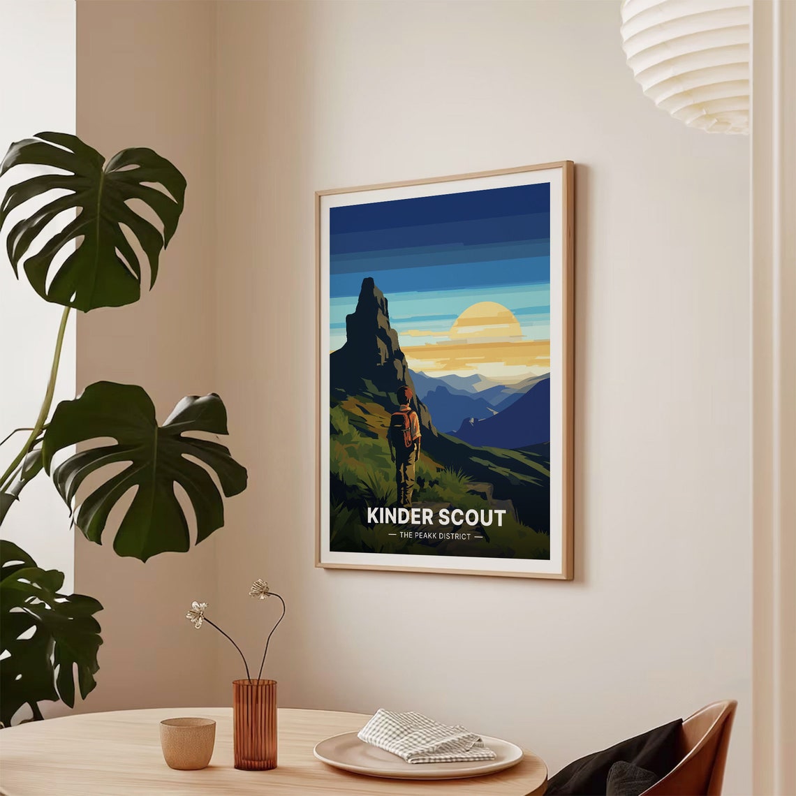Kinder Scout Peak District Travel Poster Hiker Sunrise Mountain Art - Image 2