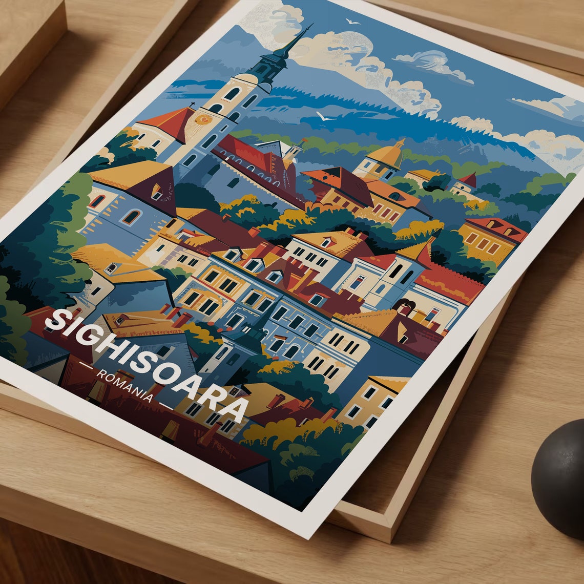 Sighisoara Romania Medieval Old Town Church Spire Travel Poster - Image 3