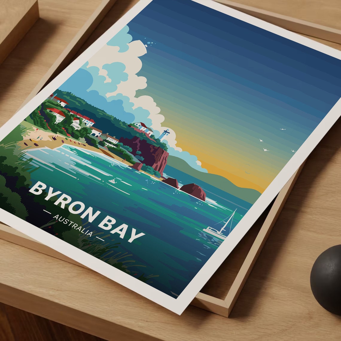 Byron Bay Australia Lighthouse Sunset Coastal Beach Travel Poster - Image 3