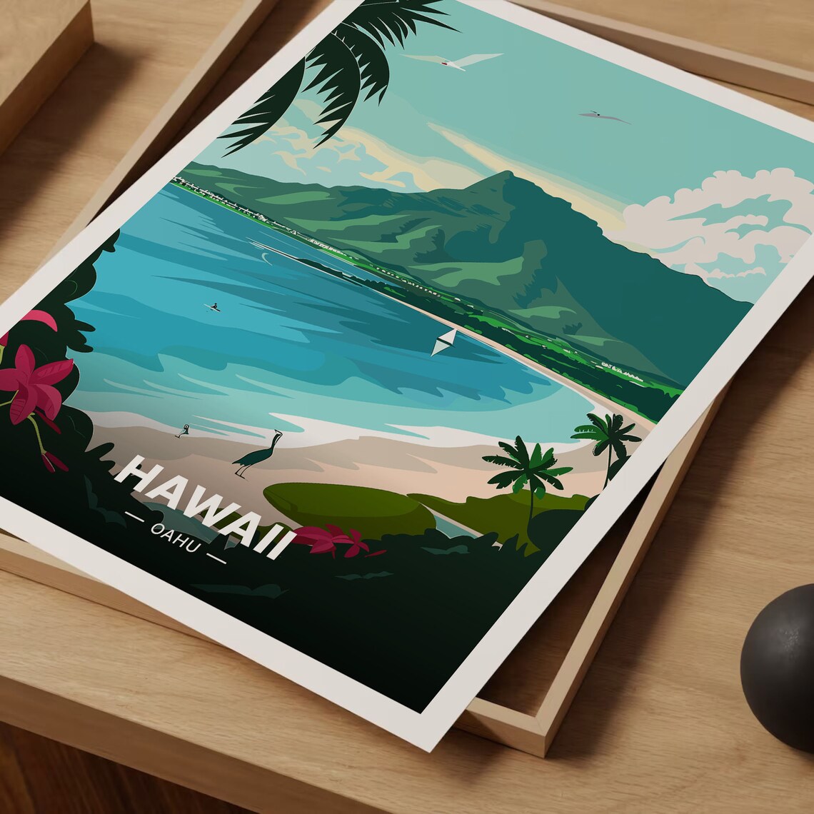 Hawaii Travel Poster, Oahu and Honolulu Travel Poster - Image 3
