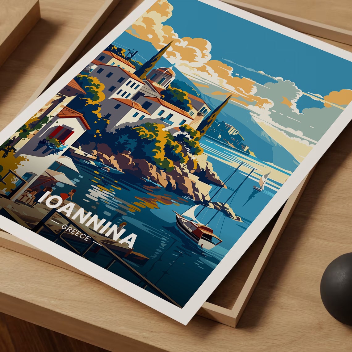 Ioannina Greece Travel Poster Greek Coastal Town Vintage Illustration - Image 3