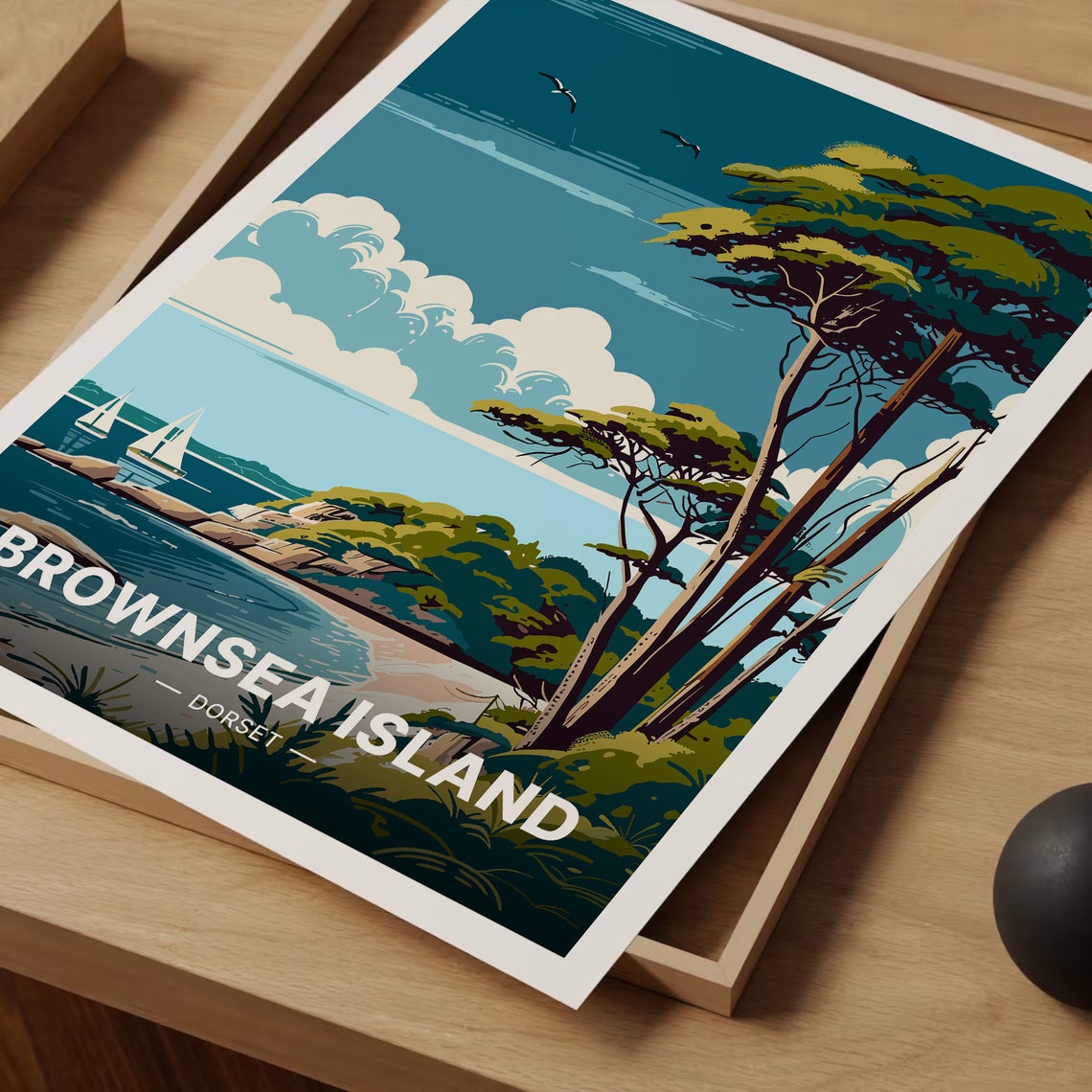 Brownsea Island Dorset Pine Trees Cove Sailboats Harbor Poster - Image 3