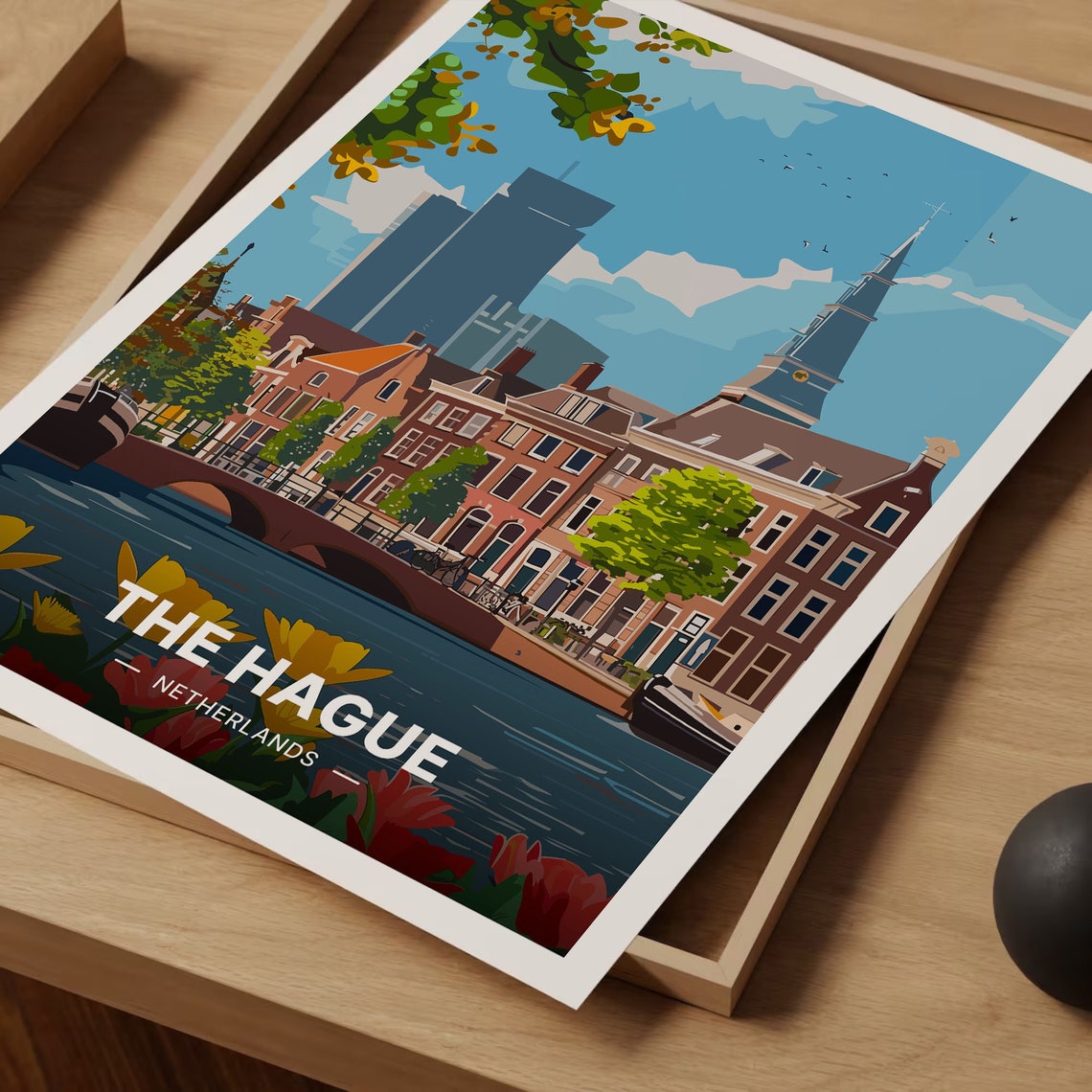 The Hague Netherlands Canal Tulips Historic Town View Poster - Image 3