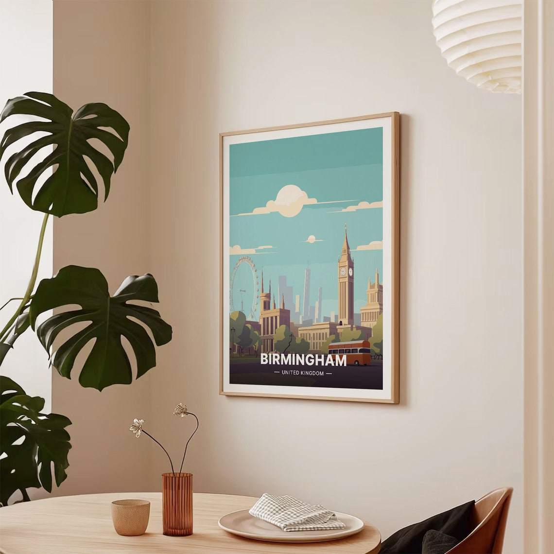 Birmingham England Travel Poster Big Ben London Eye Skyline Art - Image 2