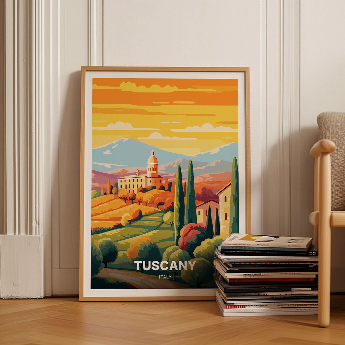 Tuscany Italy Villa Sunset Cypress Hills Golden Travel Poster