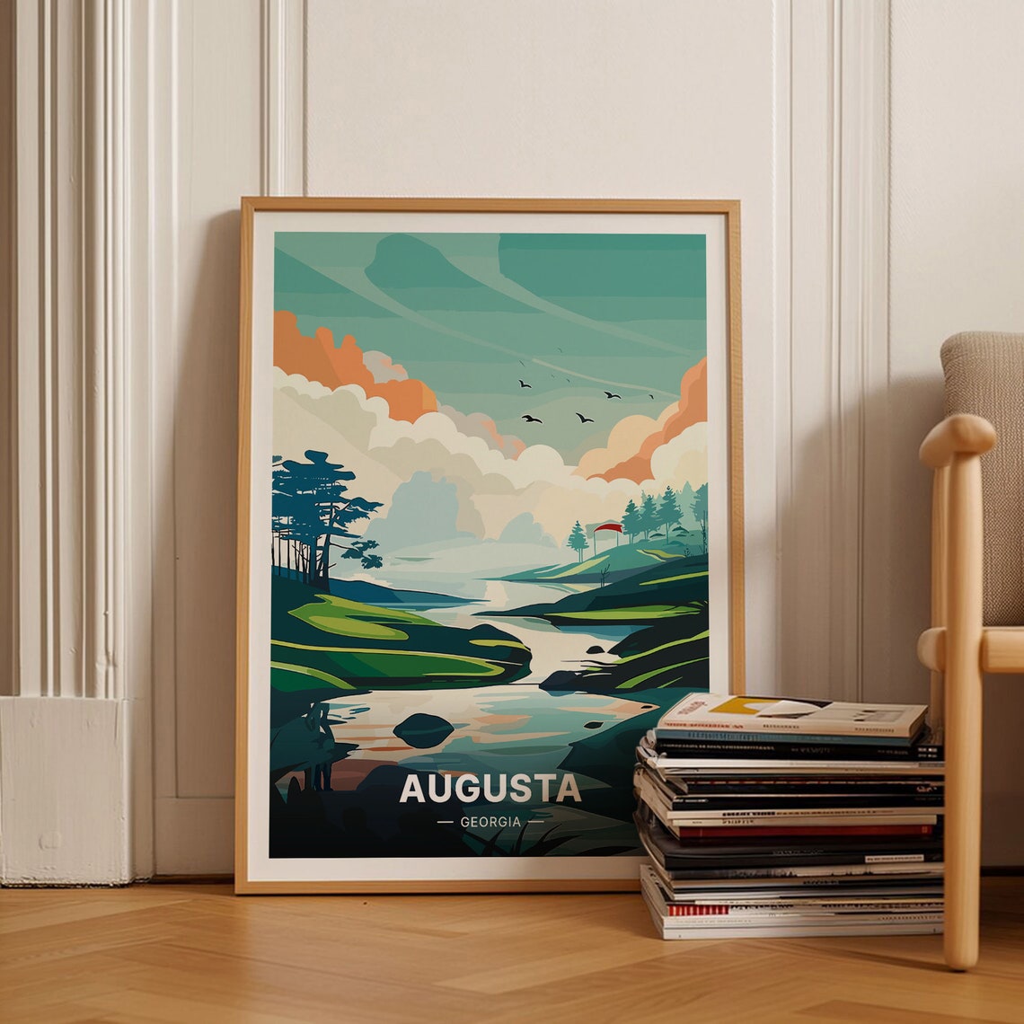 Augusta Georgia Golf Travel Poster Flagstick Course Landscape Art